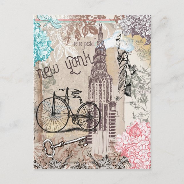New York City Landmarks Vintage Travel Postcard (Front)