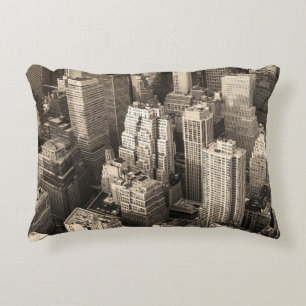 New York City Manhattan skyline aerial view black Accent Pillow