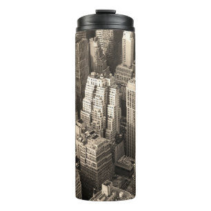 New York City Manhattan skyline aerial view black Thermal Tumbler