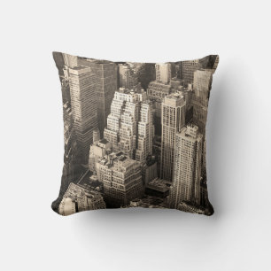 New York City Manhattan skyline aerial view black Throw Pillow