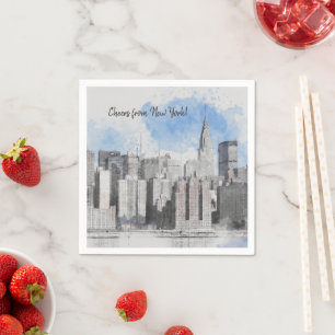 New York City Manhattan Skyline Cheers from NYC Napkin