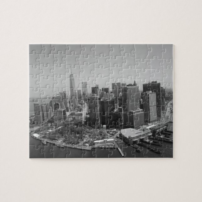 New York City Manhattan Skyscrappers Black White Jigsaw Puzzle (Horizontal)