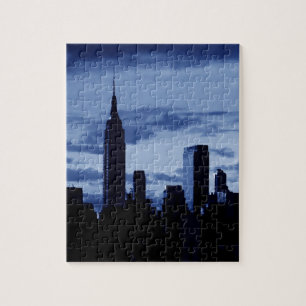 New York City Manhattan Skyscrappers Blue Night Jigsaw Puzzle