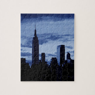 New York City Manhattan Skyscrappers Blue Night Jigsaw Puzzle