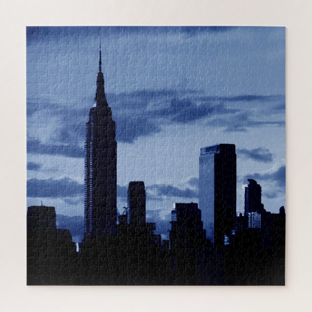 New York City Manhattan Skyscrappers Blue Night Jigsaw Puzzle (Vertical)
