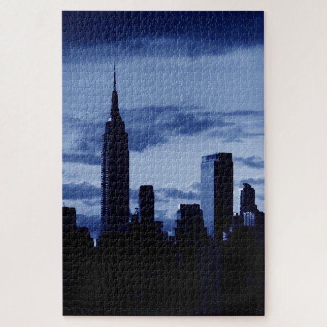 New York City Manhattan Skyscrappers Blue Night Jigsaw Puzzle (Vertical)