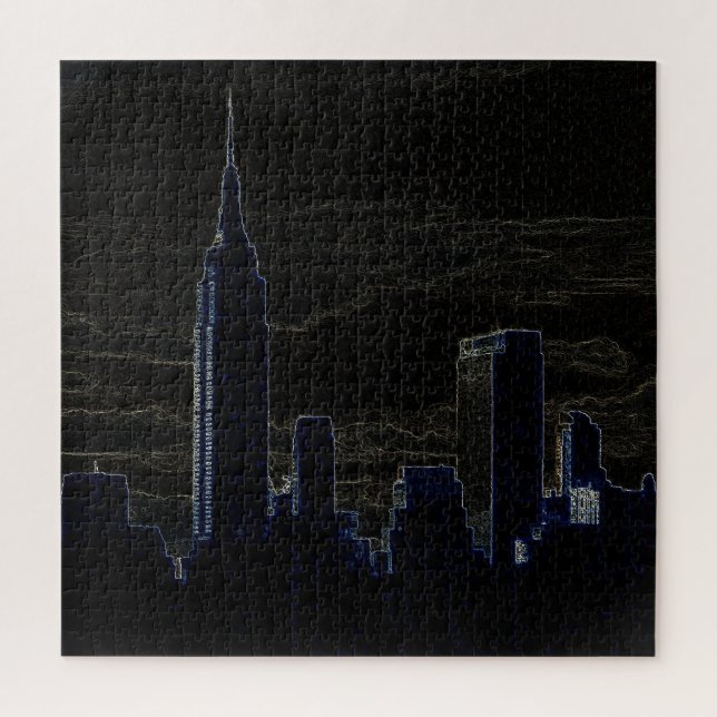 New York City Manhattan Skyscrappers Dark Night Jigsaw Puzzle (Vertical)