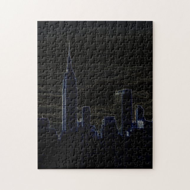 New York City Manhattan Skyscrappers Dark Night Jigsaw Puzzle (Vertical)