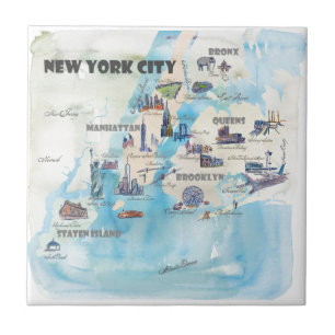 New York City Manhattan Vintage Travelposter Map Tile