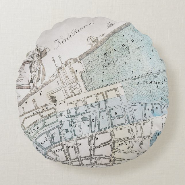 New York City Map, 1728 Round Pillow (Front)