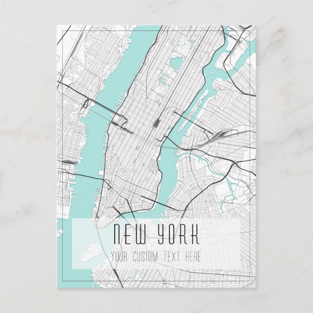 New York City Map, Black, White and Blue Postcard (Front)