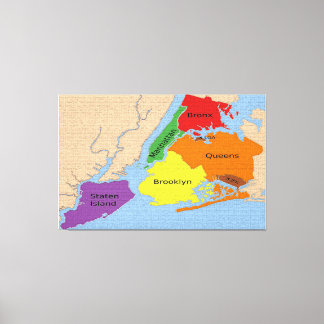 New York City Map Boroughs Stretched Canvas Print