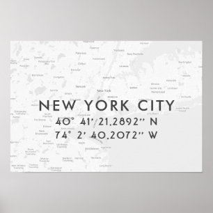 New York City Map Custom Coordinates   Light Gray Poster