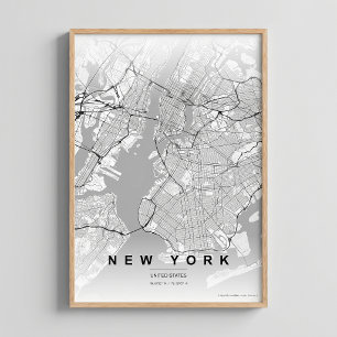 New York City Map NYC Contrast Wallart Poster Gift