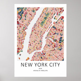 New York City Map Poster | Modern NYC Wall Art