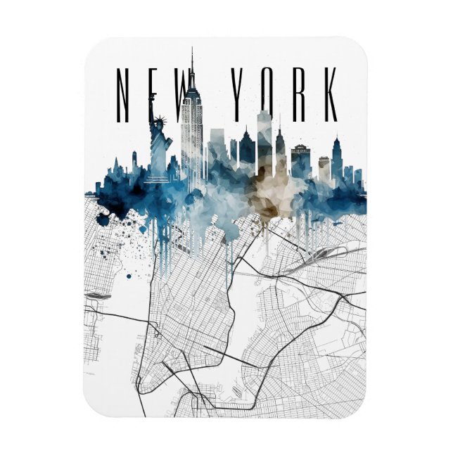 New York City map watercolor skyline Magnet (Vertical)