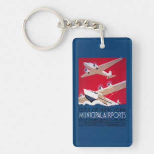 New York City Municipal Airport Vintage Poster Keychain