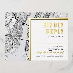 New York City, New York Love Locator   RSVP Reply Foil Invitation Postcard