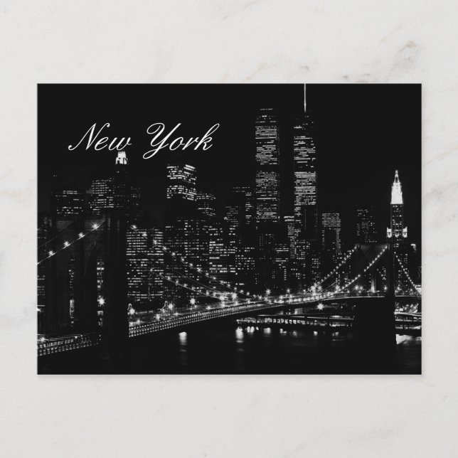 New York City Night Script Postcard (Front)