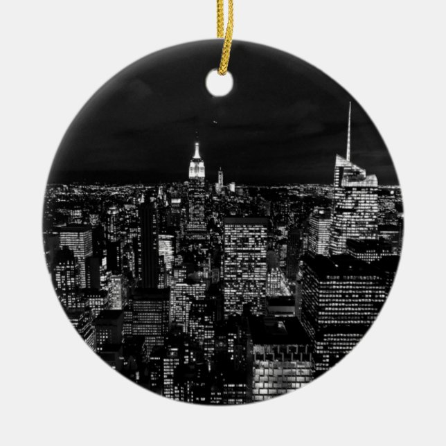 New York City Night Skyline Ceramic Ornament (Front)