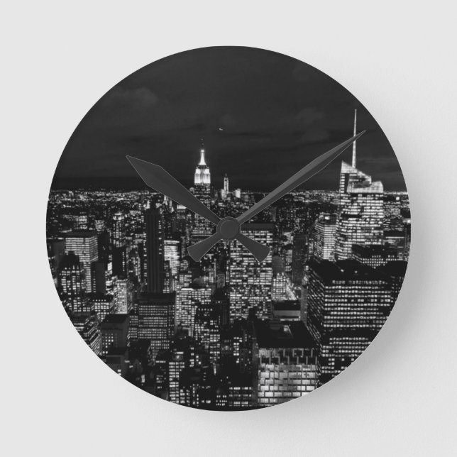 New York City Night Skyline Round Clock (Front)