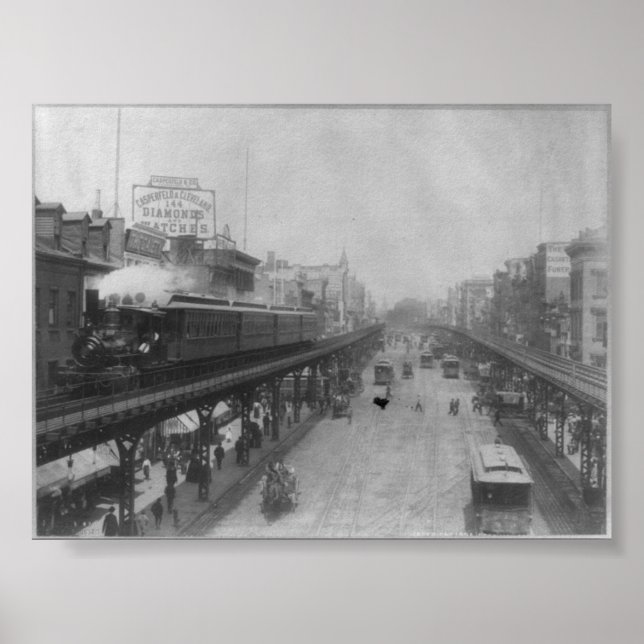 New York City NY Elevated Railway Train Poster (Front)