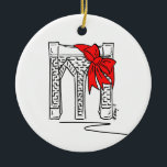 New York City NYC Brooklyn Bridge Bow Christmas Ceramic Ornament<br><div class="desc">New York City holiday ornament features the Brooklyn Bridge adorned by a cheerful red Christmas bow. Created from an original pen-and-ink illustration.

Don't see what you're looking for? Need help with customization? Contact Rebecca to have something designed just for you.</div>