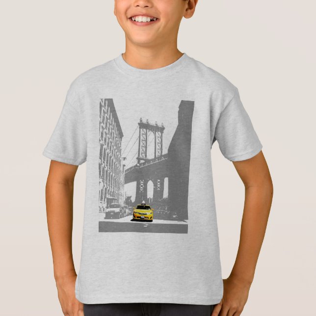 New York City Nyc Brooklyn Bridge Yellow Taxi Boys T-Shirt (Front)