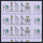 New York City NYC Chanukah Hanukkah Fabric<br><div class="desc">Fabric features various New York City buildings and landmarks "dressed up" for the holidays, with NEW YORK HANUKKAH in a purple font. Created from an original pen-and-ink illustration.</div>