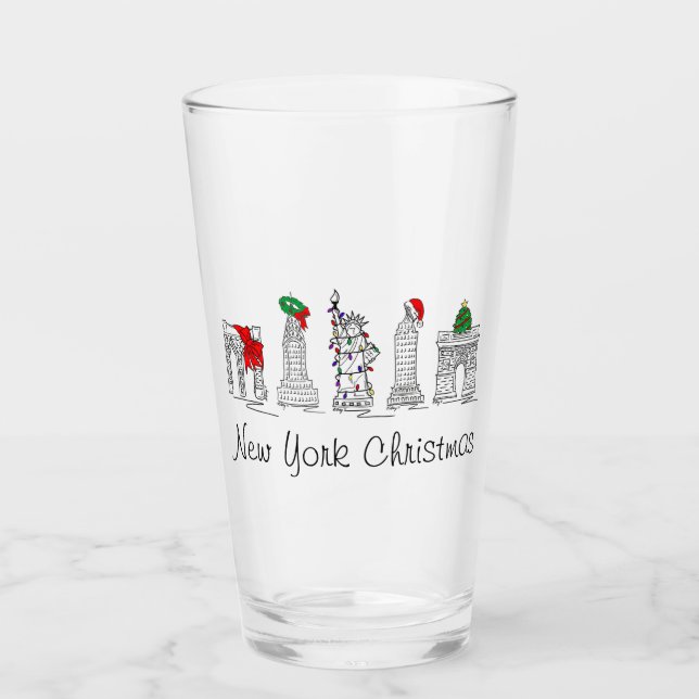 New York City NYC Christmas Holiday Landmarks Glass (Front)