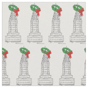New York City NYC Christmas Skyscraper Wreath Fabric