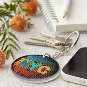 New York City NYC Colorful Button Keychain