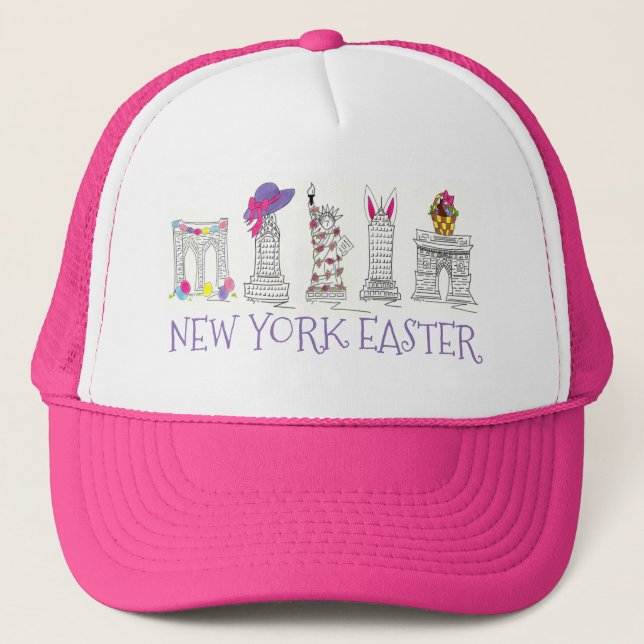 New York City NYC Easter Parade Holiday Landmarks Trucker Hat (Front)