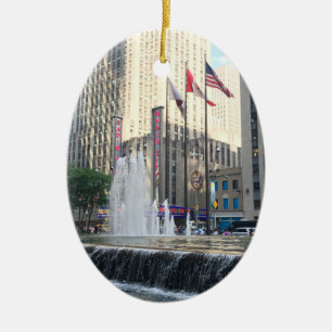 New York City NYC Fountain Sixth Avenue Photograph Ceramic Ornament