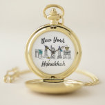 New York City NYC Hanukkah Chanukah Jewish Holiday Pocket Watch<br><div class="desc">Pocket watch design features an original marker illustration of a row of classic NYC landmarks,  "dressed up" for the Jewish holidays.

Don't see what you're looking for? Need help with customization? Click "contact this designer" to have something created just for you!</div>