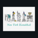 New York City NYC Hanukkah Chanukah Jewish Holiday Postcard<br><div class="desc">Holiday postcards feature an original pen-and-ink illustration celebrating New York City at Hanukkah. Card features a variety of NYC architectural landmarks "dressed up" for the holiday season.

Don't see what you're looking for? Need help with customization? Contact Rebecca to have something designed just for you.</div>