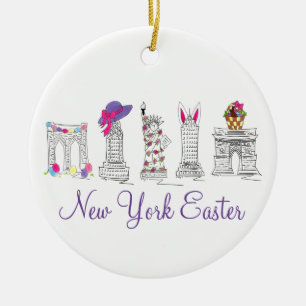 New York City NYC Happy Easter Parade Landmarks Ceramic Ornament