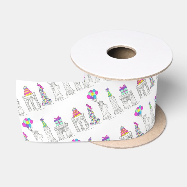 New York City NYC Landmarks Birthday Party Satin Ribbon (Spool)