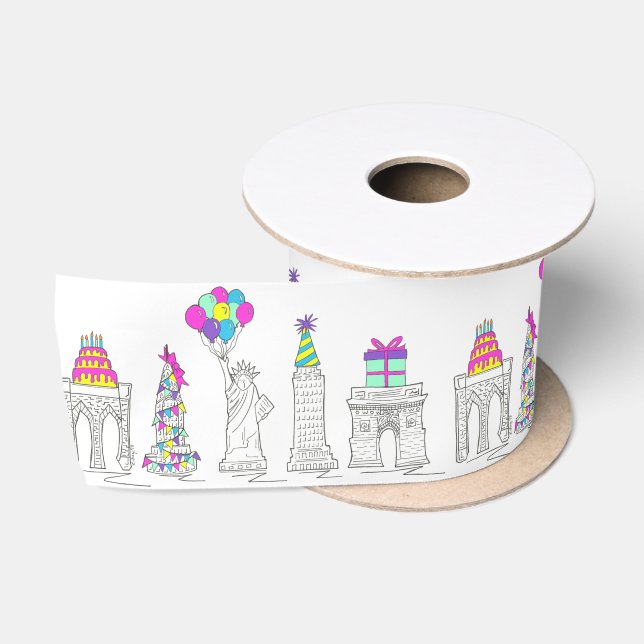 New York City NYC Landmarks Birthday Party Satin Ribbon (Spool)
