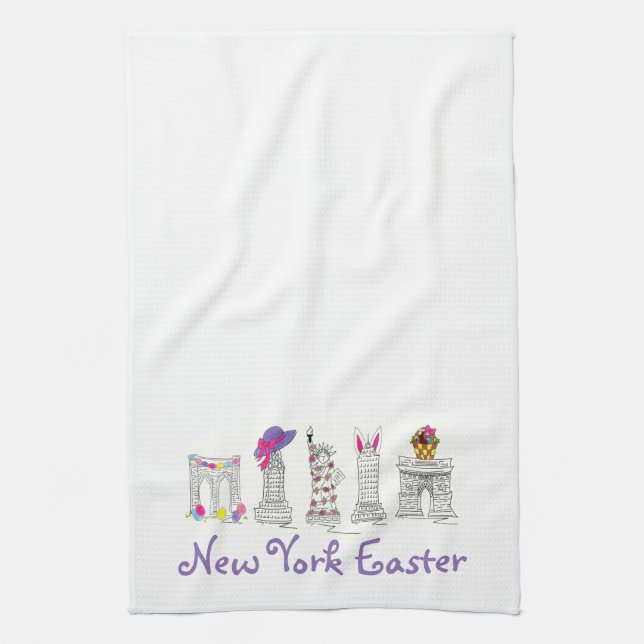 New York City NYC Landmarks Easter Parade Kitchen Towel (Vertical)
