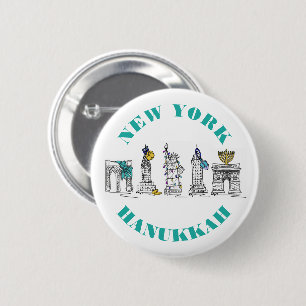 New York City NYC Landmarks Hanukkah Holiday 2 Inch Round Button