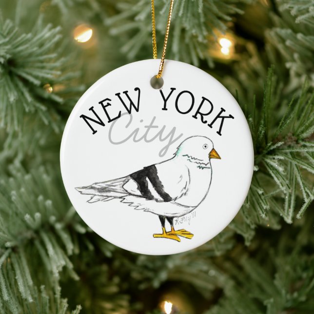 New York City NYC Pigeon Bird Seagull Ceramic Ornament (Tree)