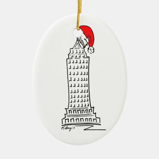 New York City NYC Santa Claus Christmas Skyscraper Ceramic Ornament (Front)