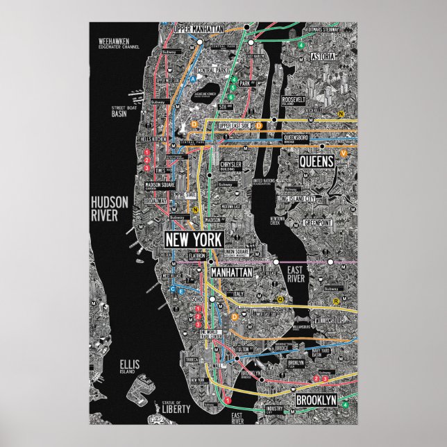 New York City NYC subway poster print map (Front)