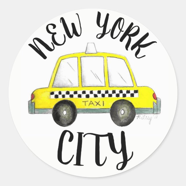 New York City NYC Yellow Chequered Taxi Cab Car Classic Round Sticker (Front)