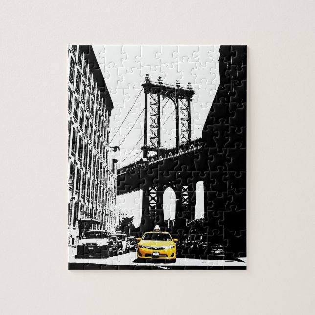 New York City Nyc Yellow Taxi Brooklyn Bridge Jigsaw Puzzle (Vertical)
