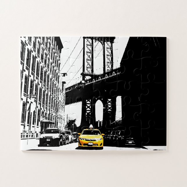 New York City Nyc Yellow Taxi Brooklyn Bridge Jigsaw Puzzle (Horizontal)