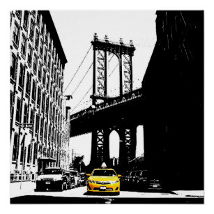 New York City Nyc Yellow Taxi Brooklyn Bridge Poster