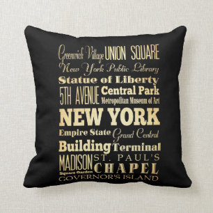 New York City of New York State Typography Art Throw Pillow