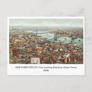 New York City Panoramic View fm Singer Tower 1920s Postcard